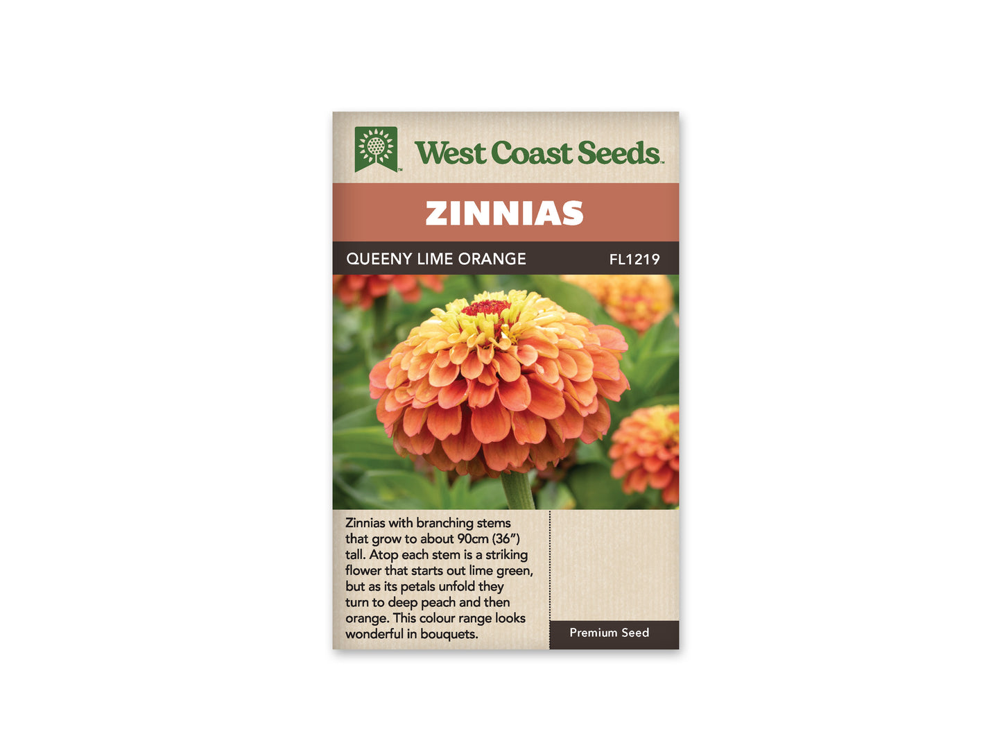 Zinnias “Queeny Lime Orange” West Coast Seeds
