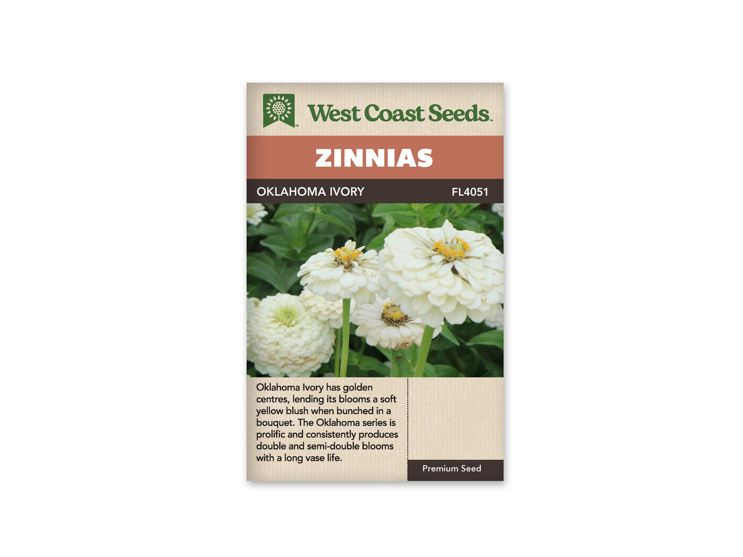 Zinnias “Oklahoma Ivory” West Coast Seeds