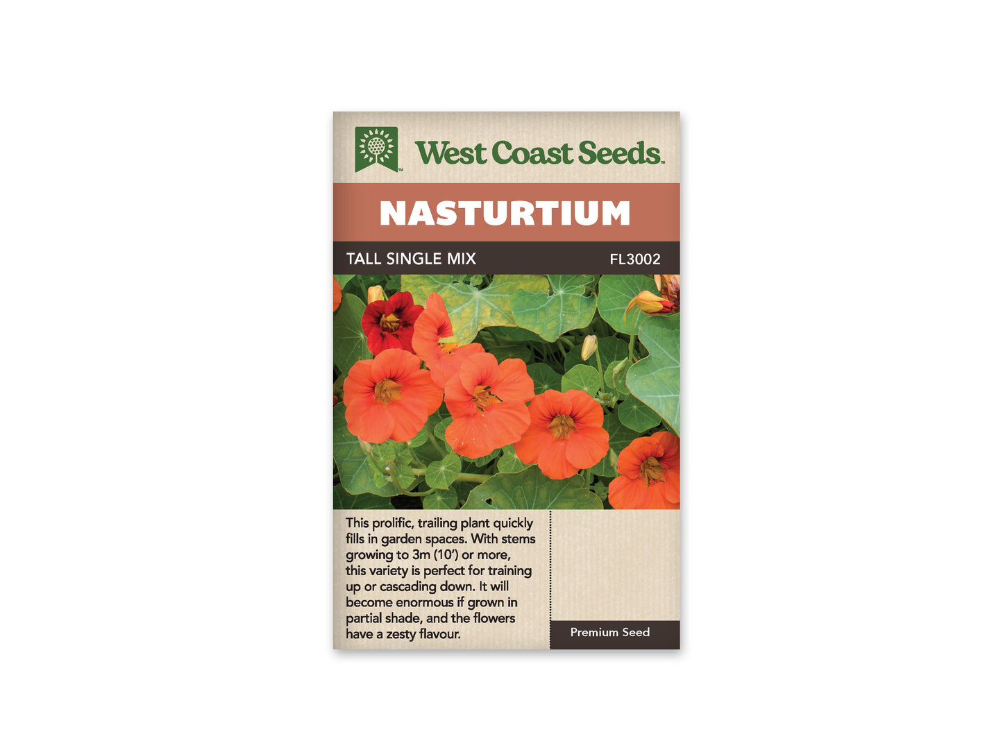 Nasturtiums “Tall Single Mix” West Coast Seeds