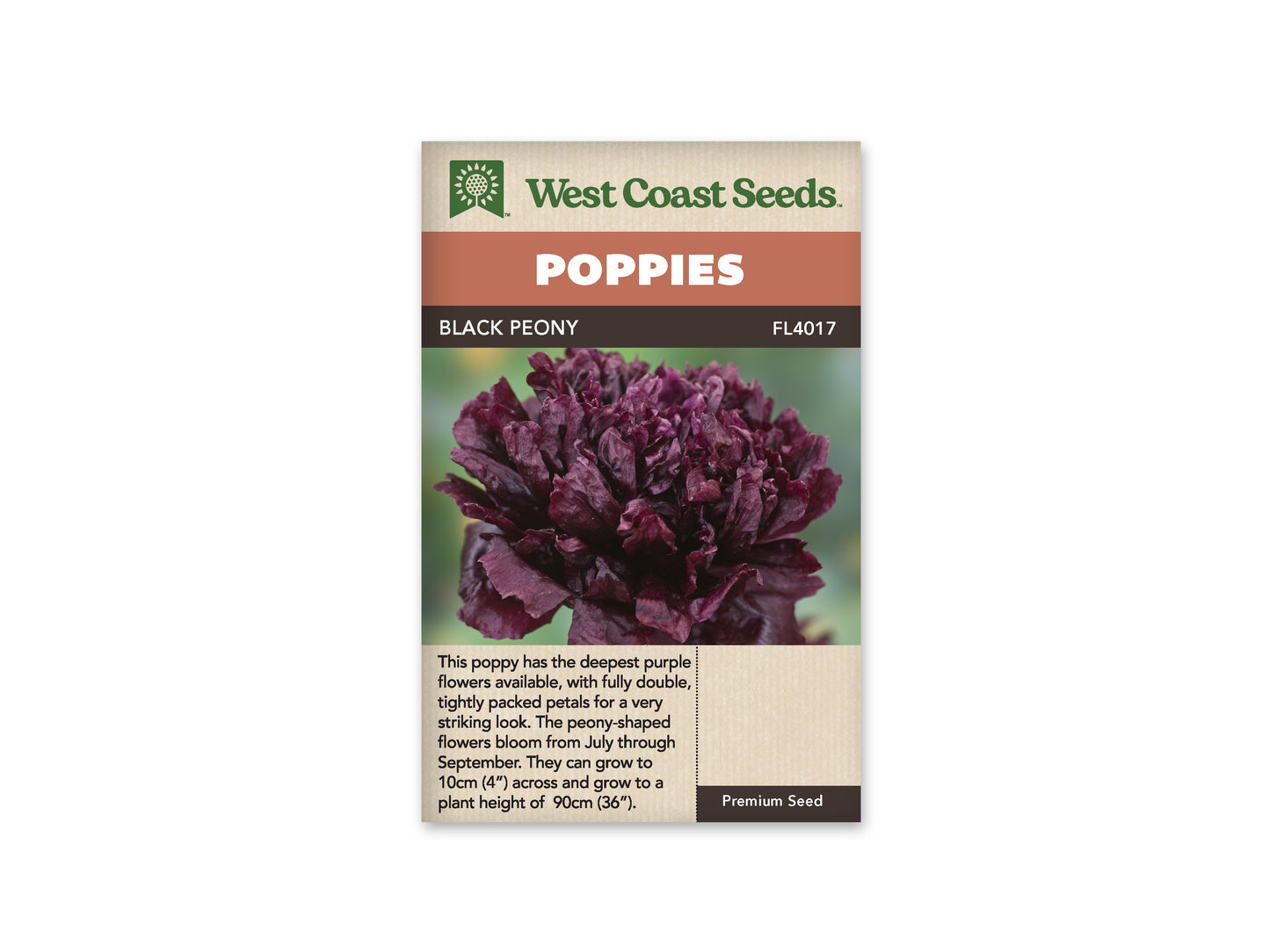 Poppies "Black Peony" West Coast Seeds