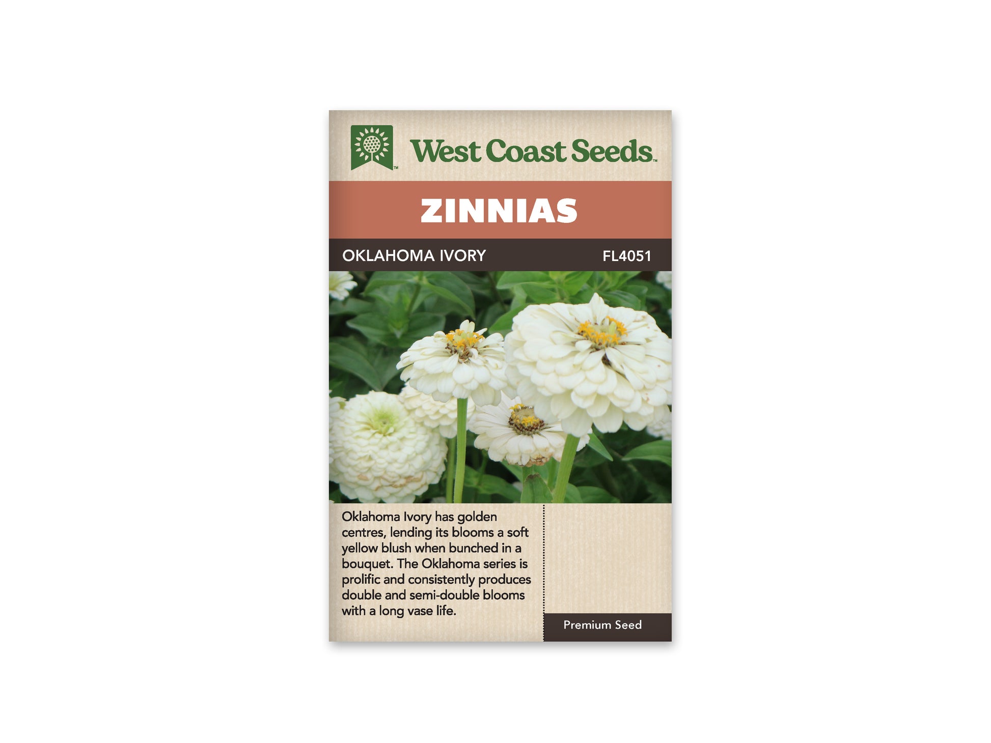 Zinnias “Oklahoma Ivory” West Coast Seeds