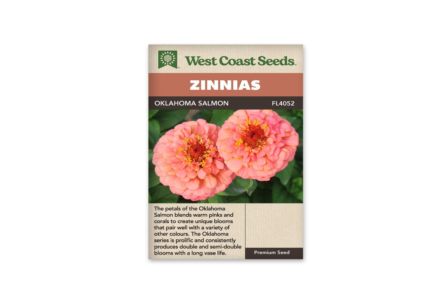 Zinnias “Oklahoma Salmon” West Coast Seeds