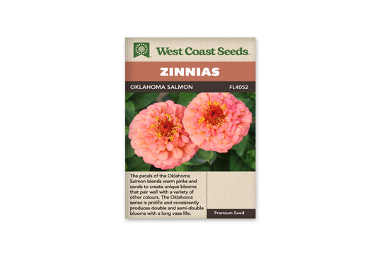 Zinnias “Oklahoma Salmon” West Coast Seeds