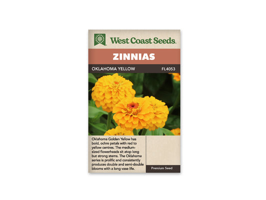 Zinnias “Oklahoma Yellow” West Coast Seeds