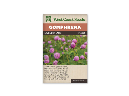 Gomphrena “Lavender Lady” West Coast Seeds